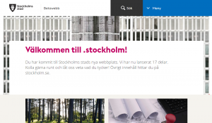 Bild av startsidan med rubriken 'Välkommen till .stockholm!'.